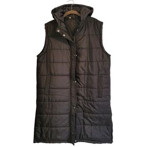 Black Sleeveless Hooded Puffer Longline Vest Coat Wmn 2XL Errands Travel Casual